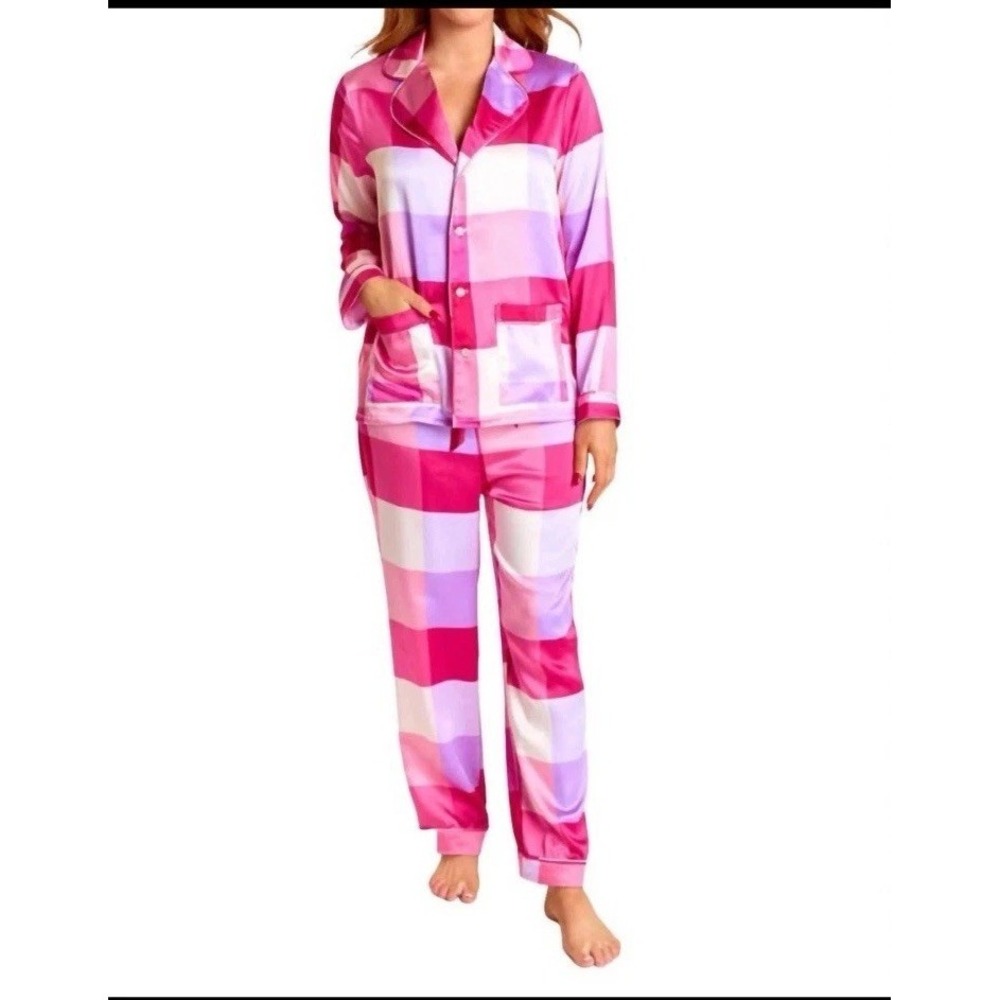 Buddylove Ripley Pink Purple White Pajama Set Size S Bejeweled Buttons